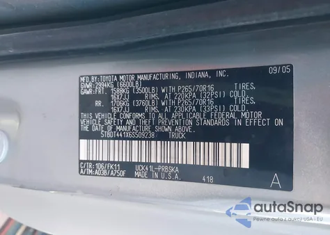 2006 Toyota Tundra Sr5 V8 from USA, damaged, VIN 5TBDT441X6S509238